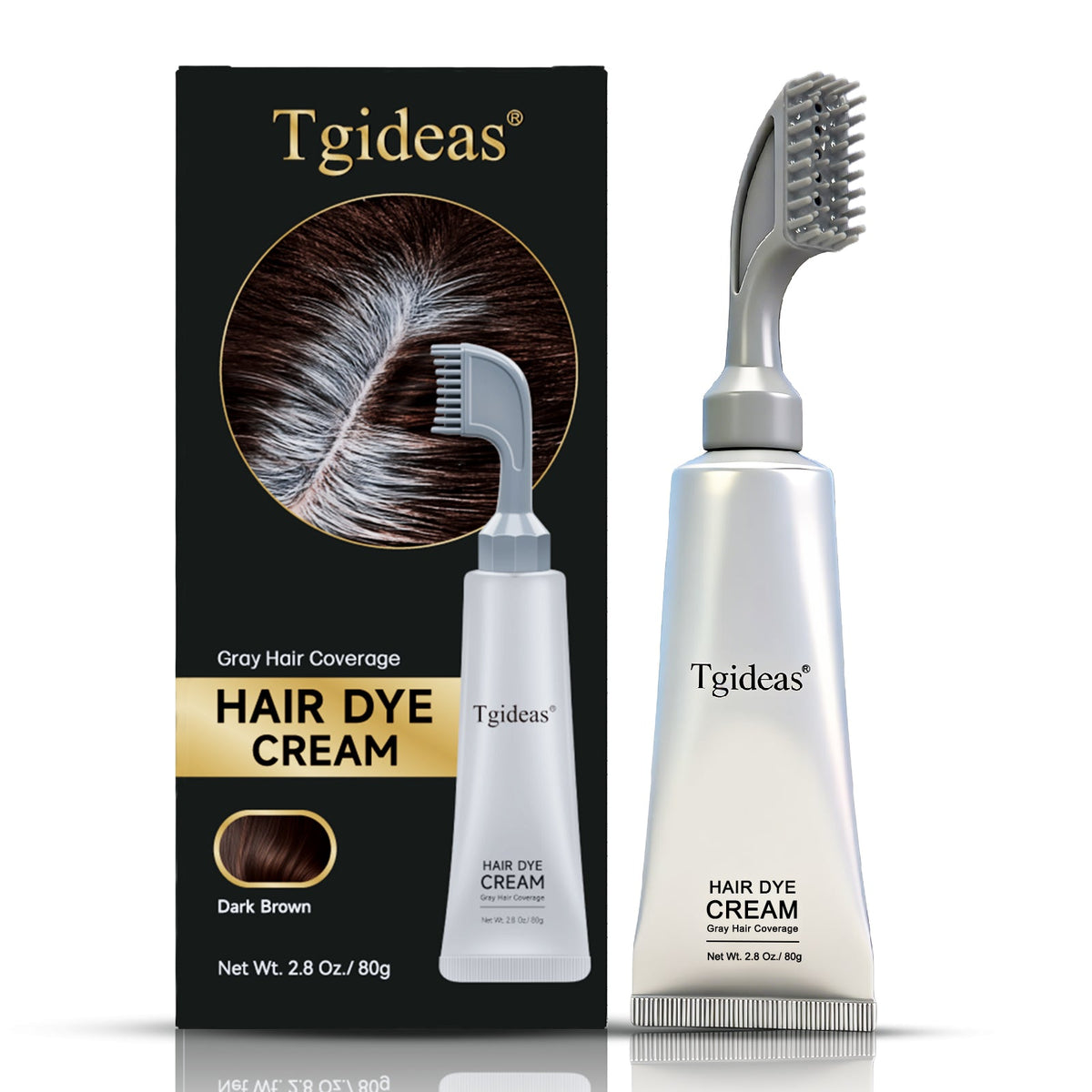 Tgideas Comb‑In Hair Dye Cream for Gray Coverage – Natural Black & Dark Brown