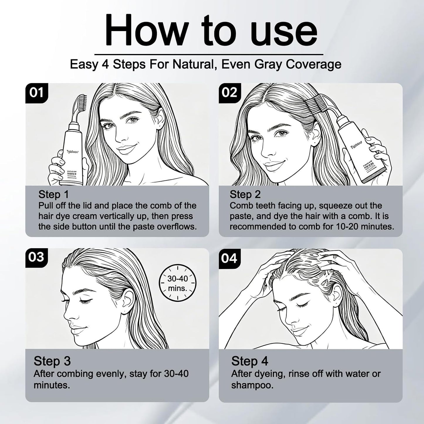 NNQ Hair Dye Cream Comb, Ammonia Free No Mix, for Men and Women