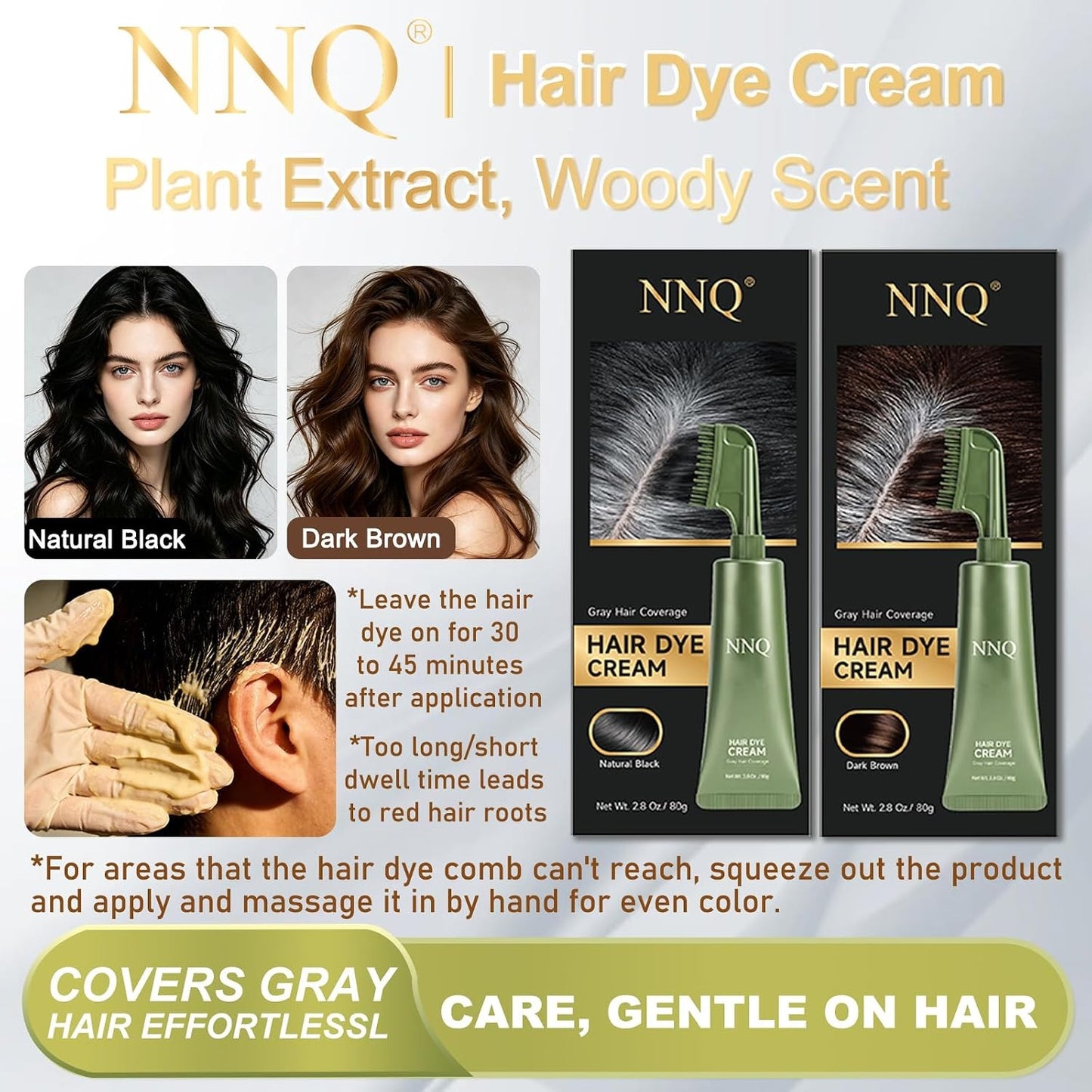 NNQ Hair Dye Cream Comb, Ammonia Free No Mix, for Men and Women