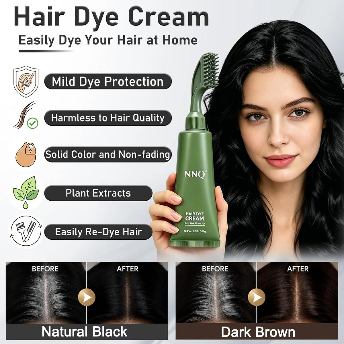 NNQ Hair Dye Cream Comb, Ammonia Free No Mix, for Men and Women